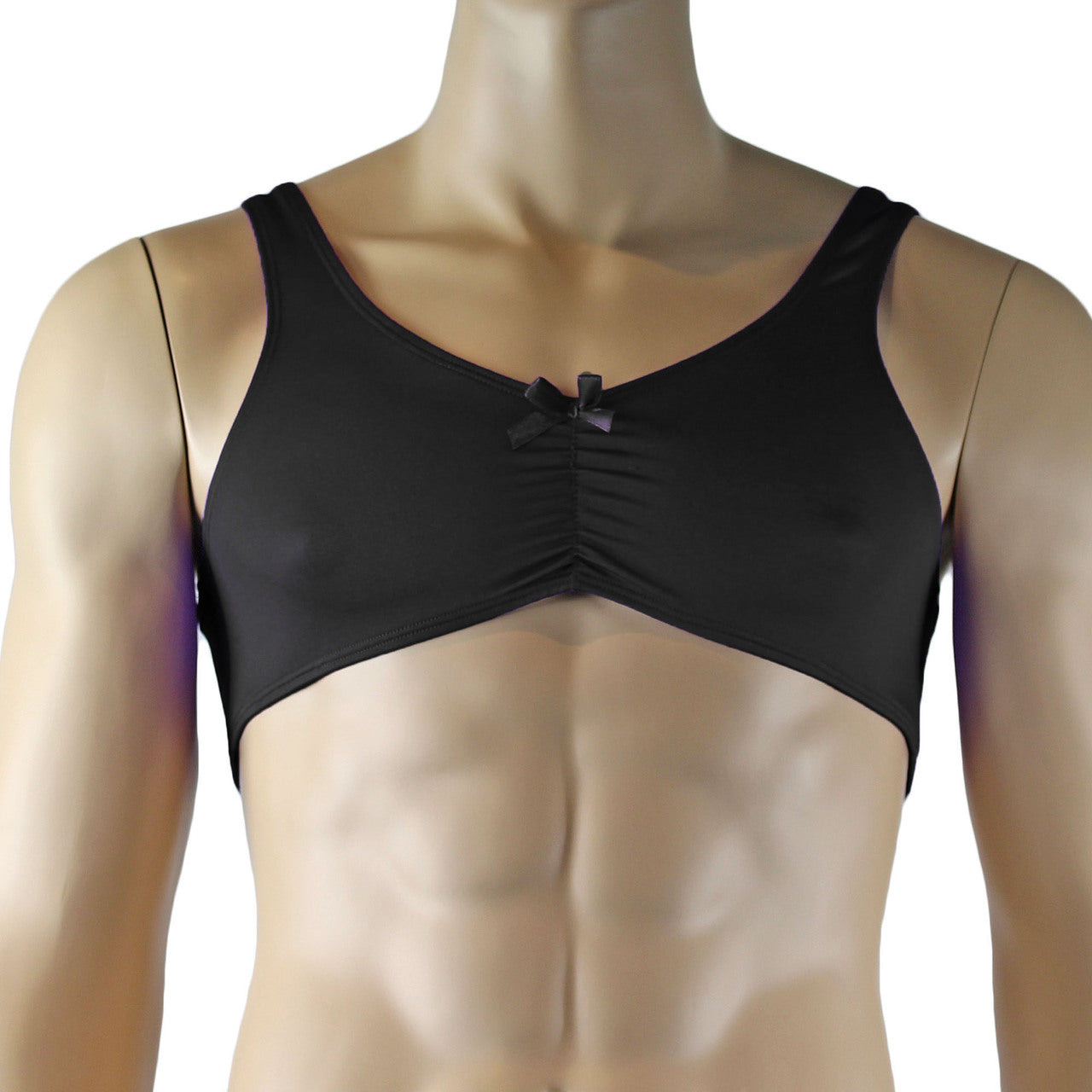 Male Stretch Lycra Bra Top & Matching Thong with Bow (black plus other colours)