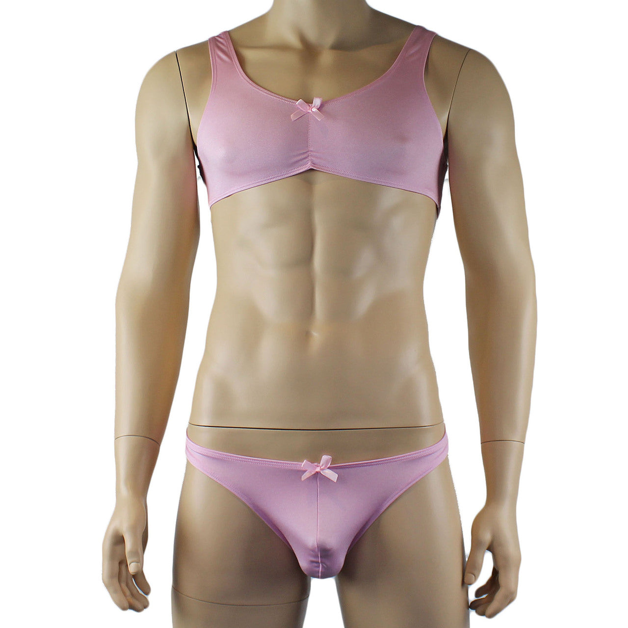 Male Stretch Lycra Bra Top & Matching Thong with Bow