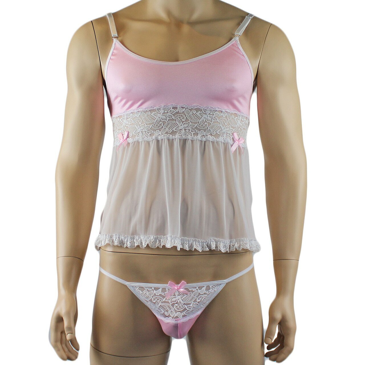 Mens Mini Babydoll Camisole & G string (light pink and white plus other colours)