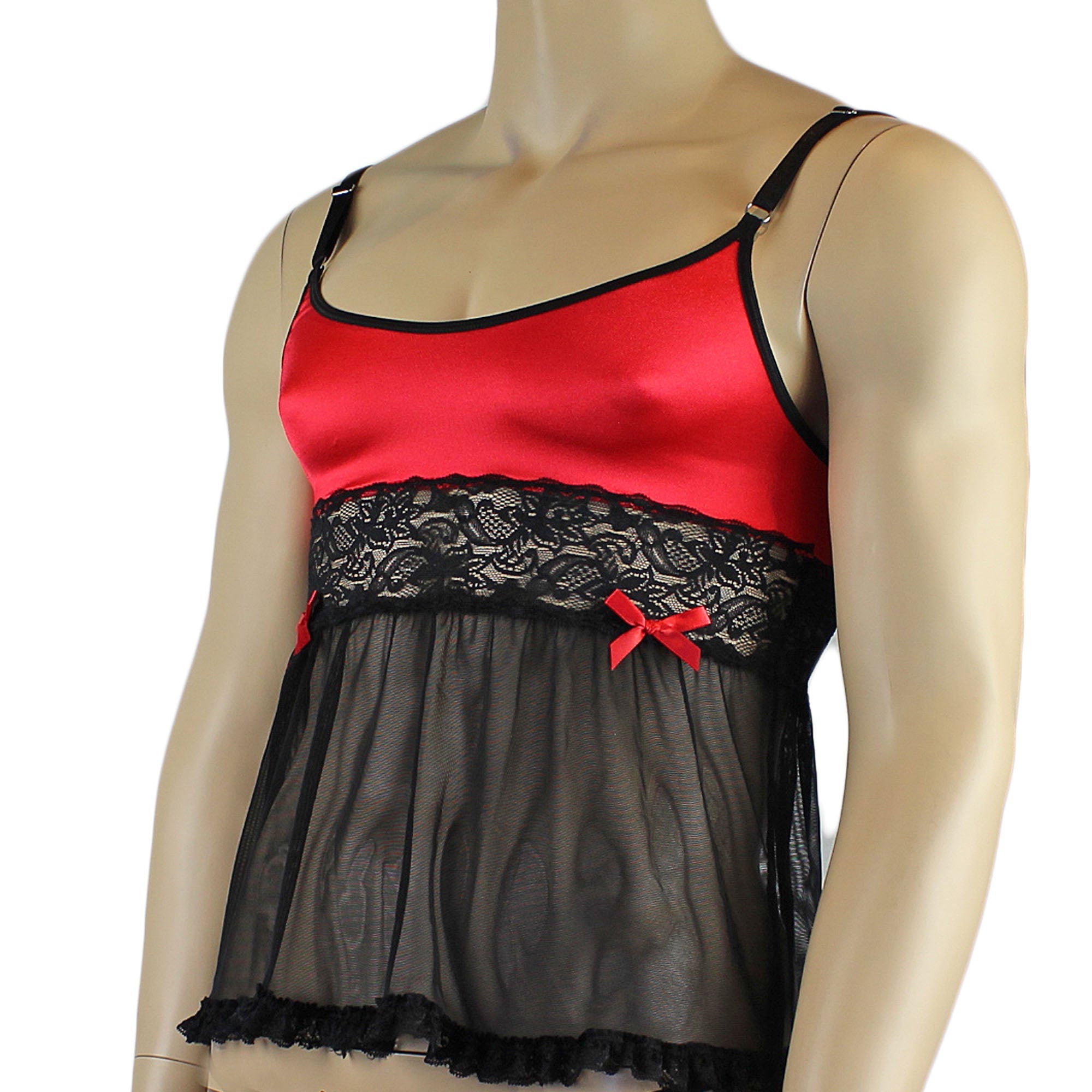 Mens Joanne Mini Babydoll Camisole - Sizes up to 3XL Red & Black Lace