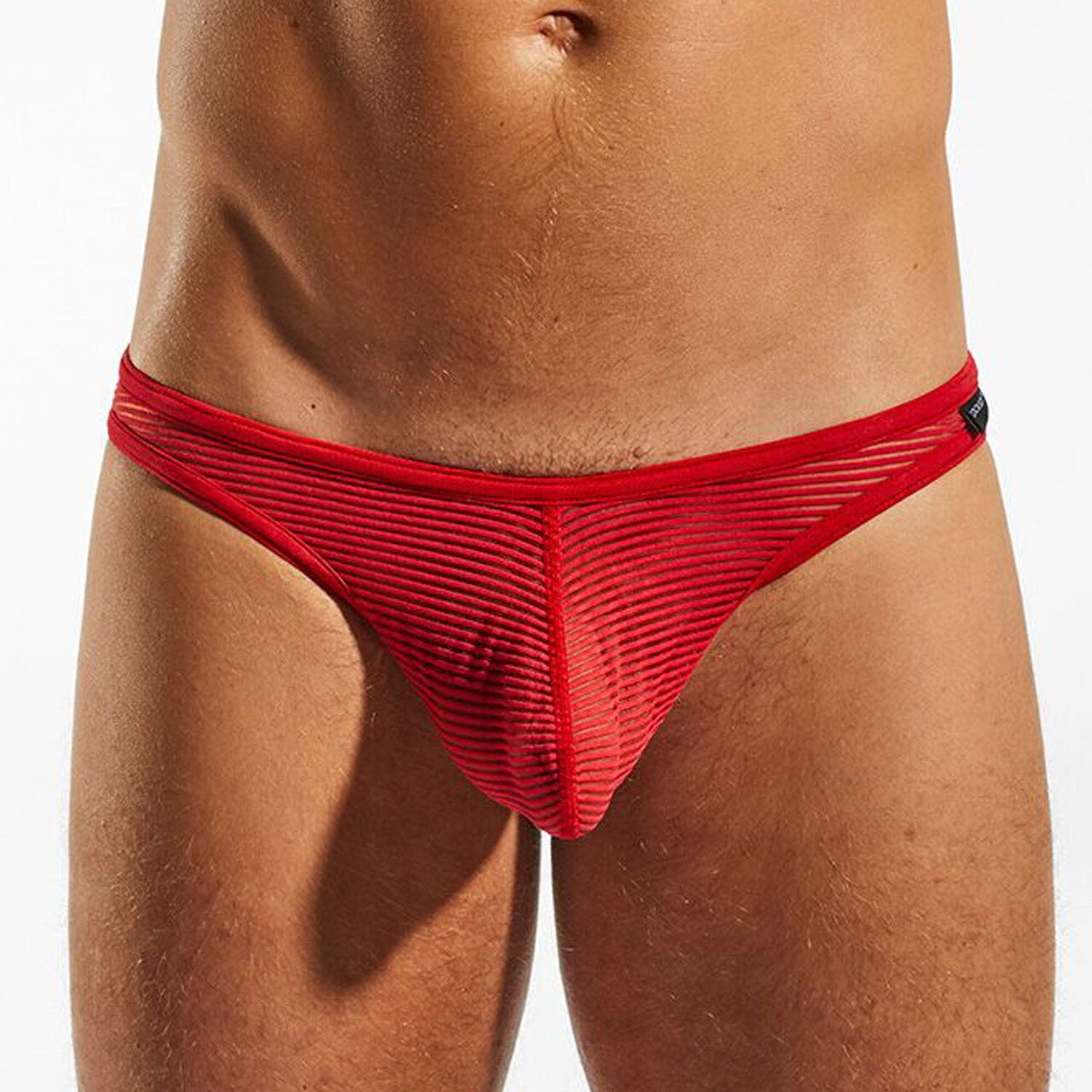 SALE - Mens Cocksox Sheer Multi Striped Brief Cupid Red