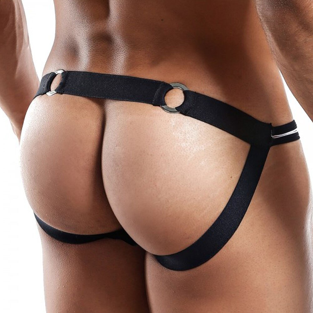 Mens Daddy Underwear Jockstrap with Metal Rings Red and Black