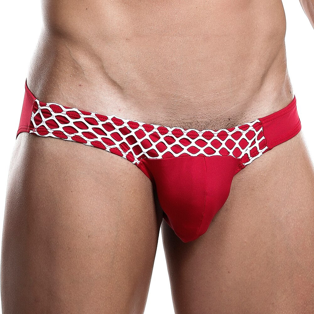 SALE - Mens Daddy Underwear Bikini Brief with Mesh Red