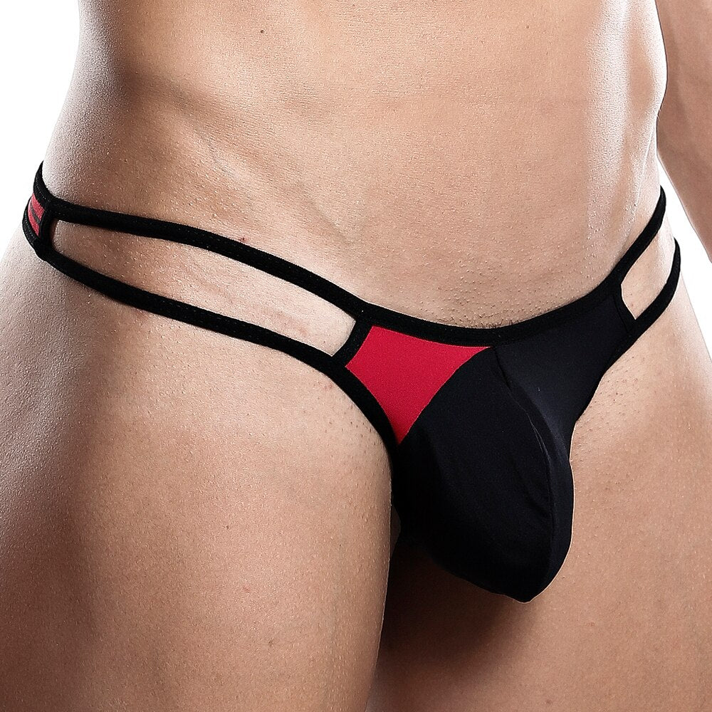 SALE - Mens Daddy Underwear Thong with Straps Black and Red