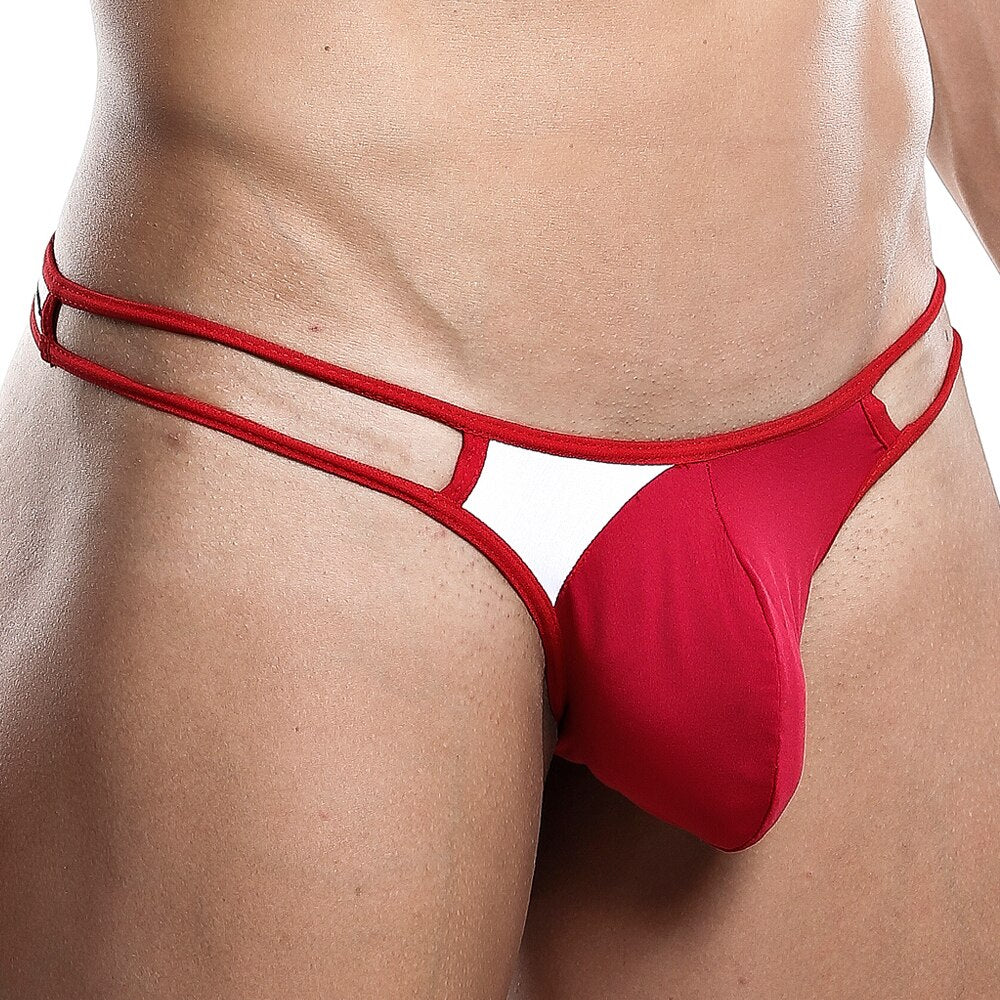 SALE - Mens Daddy Underwear Thong with Straps Red and White