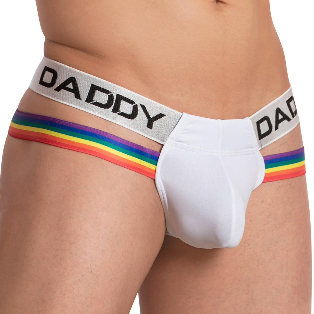 Daddy I have Pride Rainbow Strap Thong White Plus Sizes