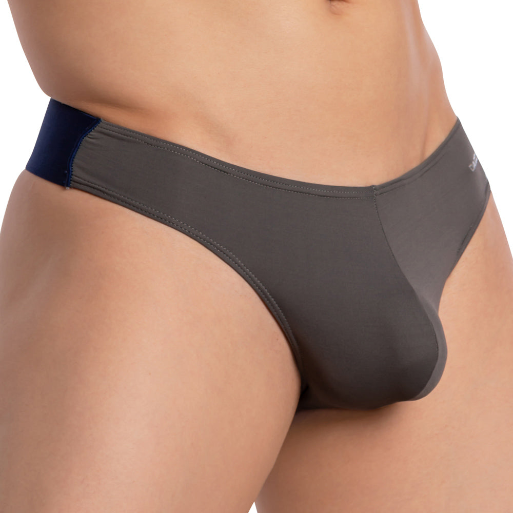 Daddy DDK041 Low Rise Breathable Soft & Solid Underwear Thong for Men Grey Plus Sizes