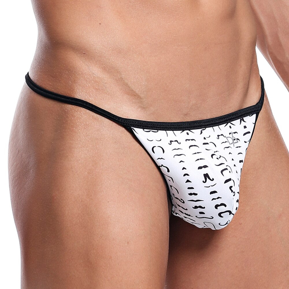 SALE - Mens Mustache Micro Pouch Front G string White