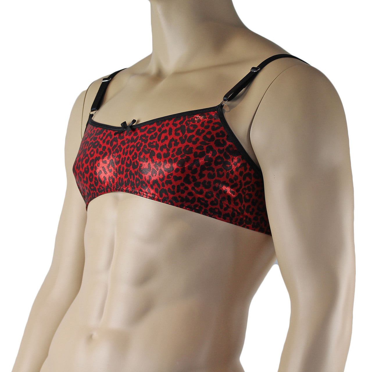 Mens Bra Dazzle Animal Leopard Print Bra Top for Males Red