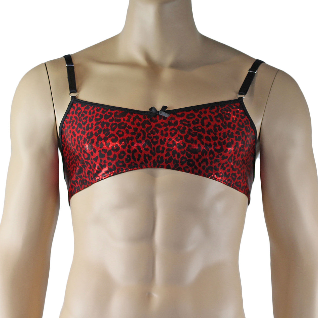 Mens Bra Dazzle Animal Leopard Print Bra Top for Males Red