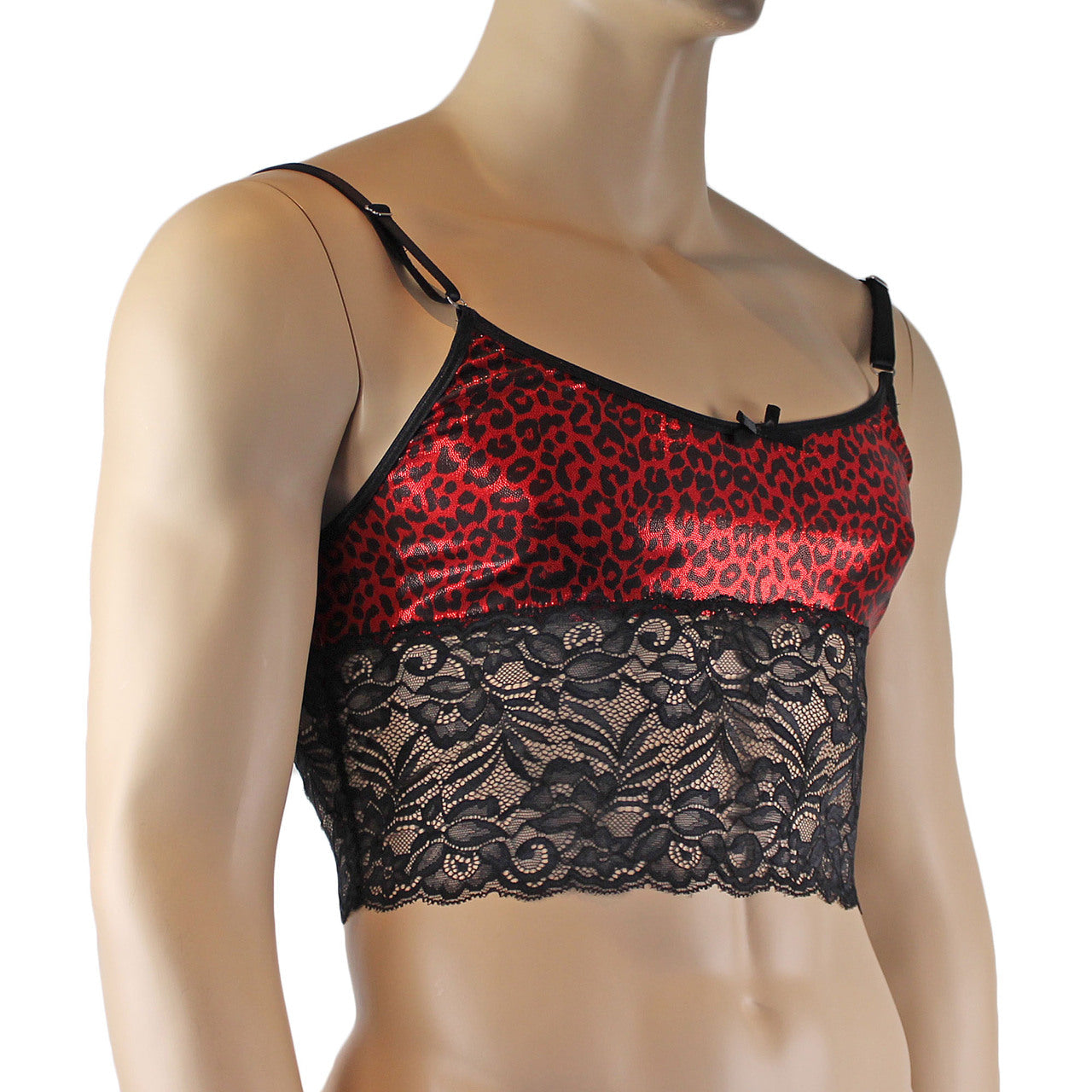 Mens Bra Top Camisole Dazzle Animal Leopard Print Red