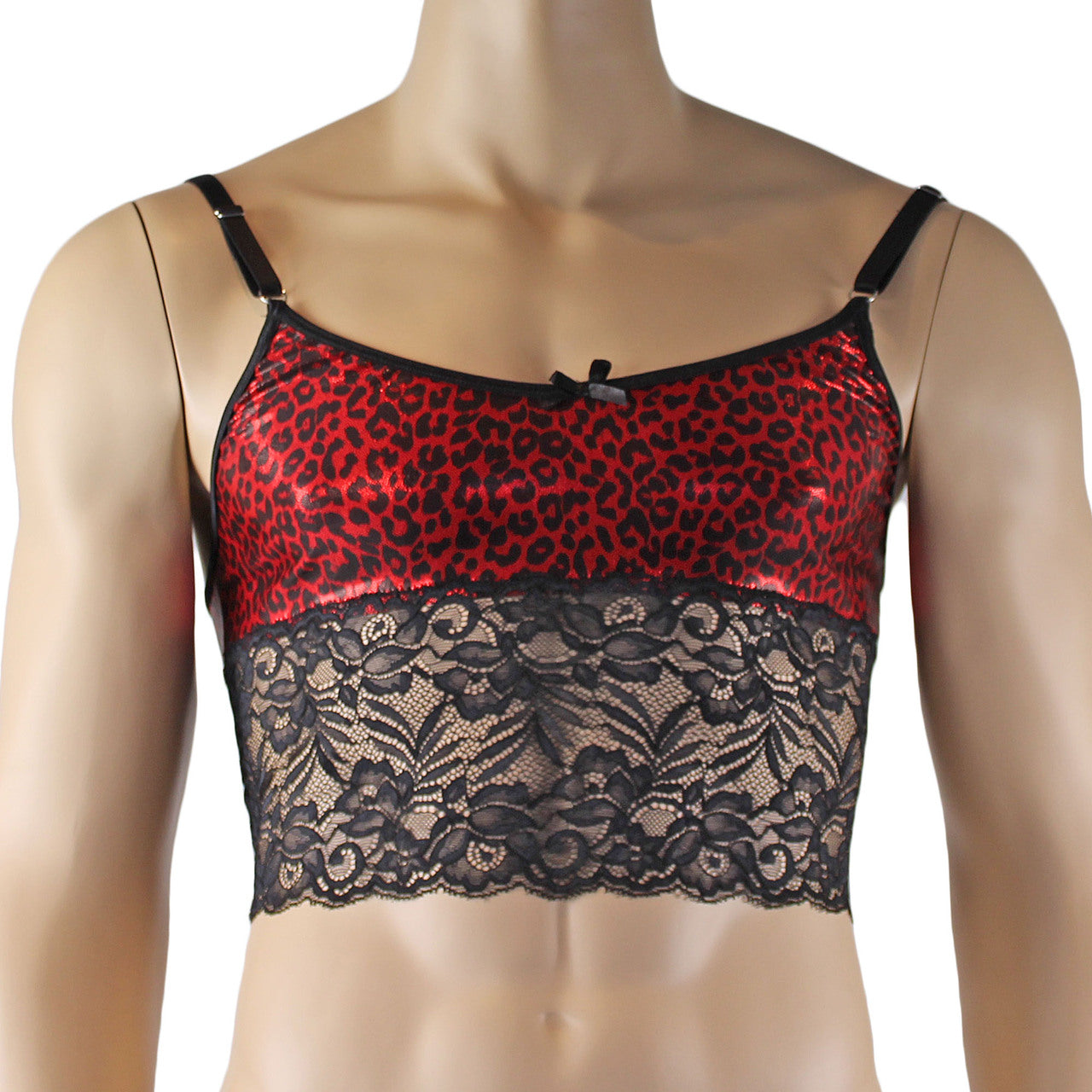 Mens Bra Top Camisole Dazzle Animal Leopard Print Red