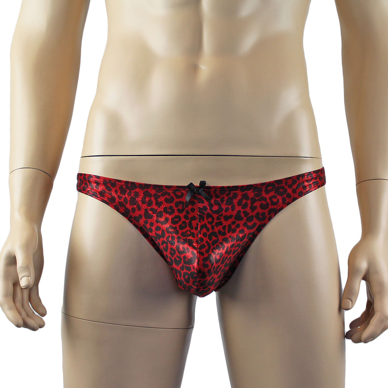 Mens Dazzle Leopard Print Pouch Thong Red