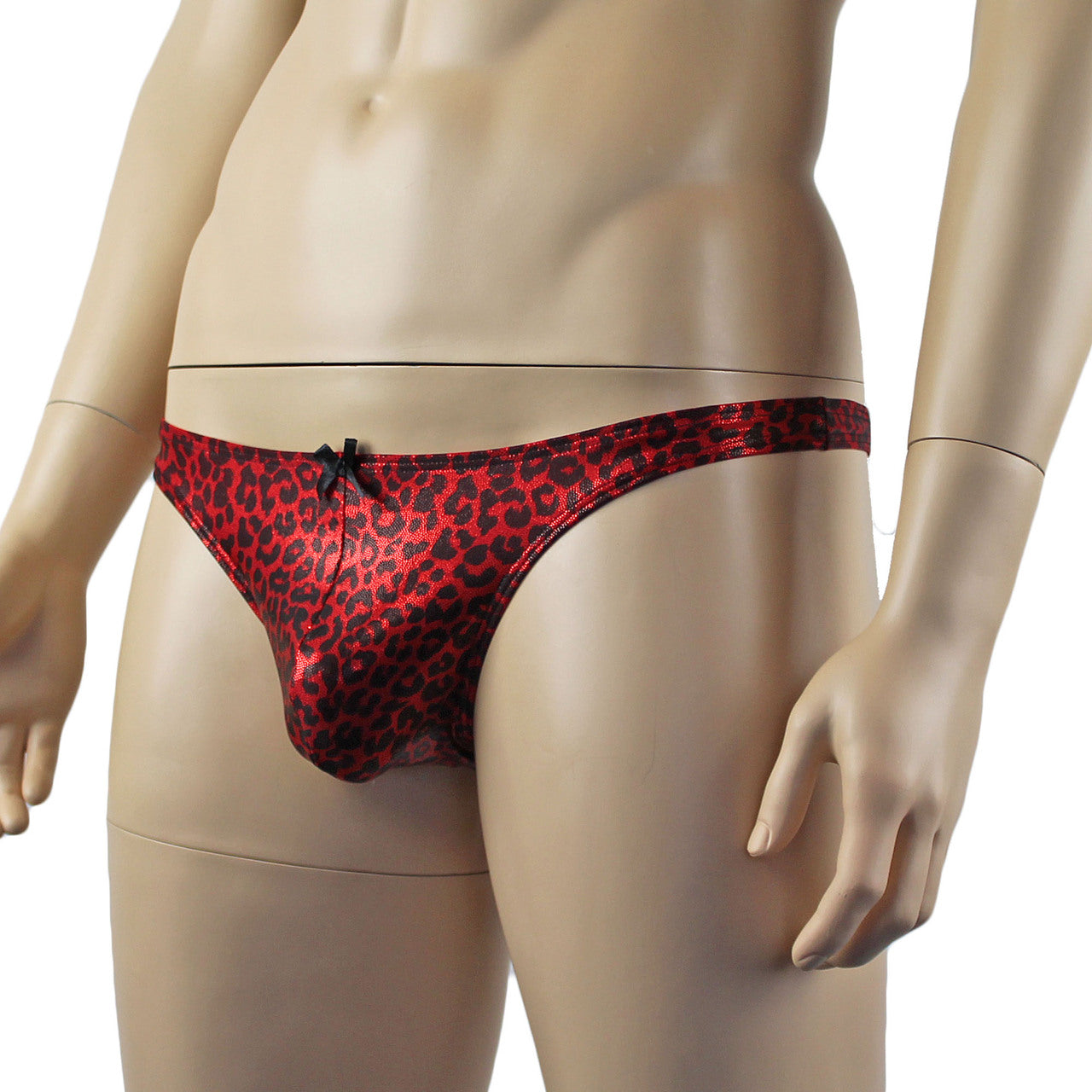 Mens Dazzle Leopard Print Pouch Thong Red