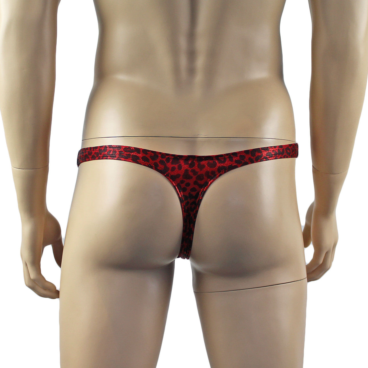 Mens Dazzle Leopard Print Pouch Thong Red