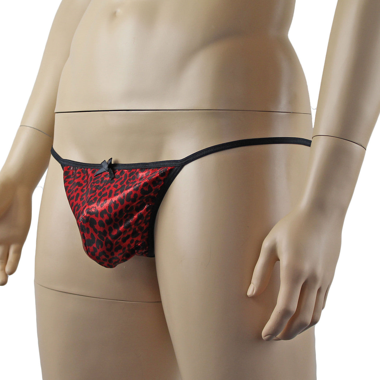 Mens Dazzle Leopard Print Pouch G string Red