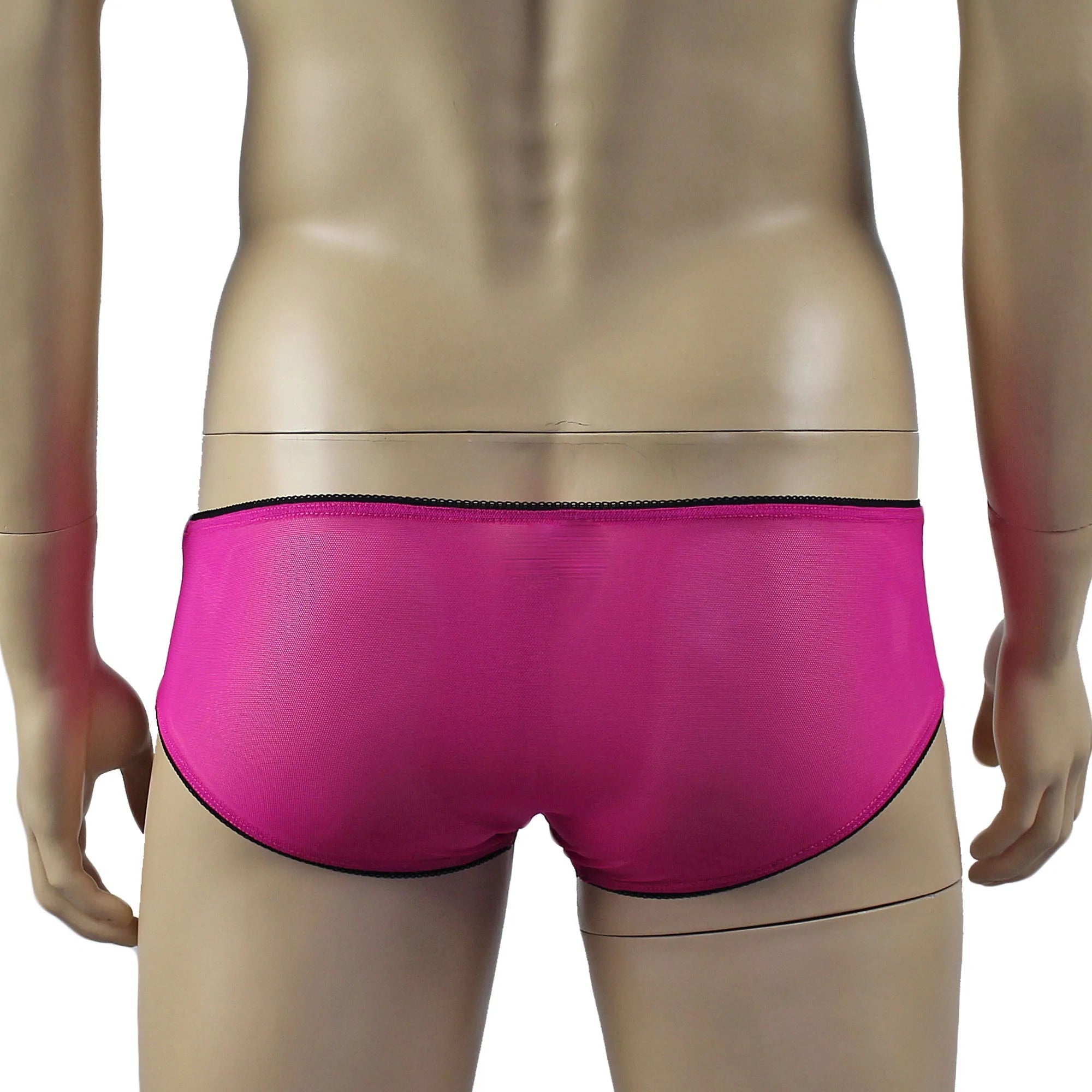 SALE - Mens Sheer Mesh Panty with Black Pico Elastic Cerise