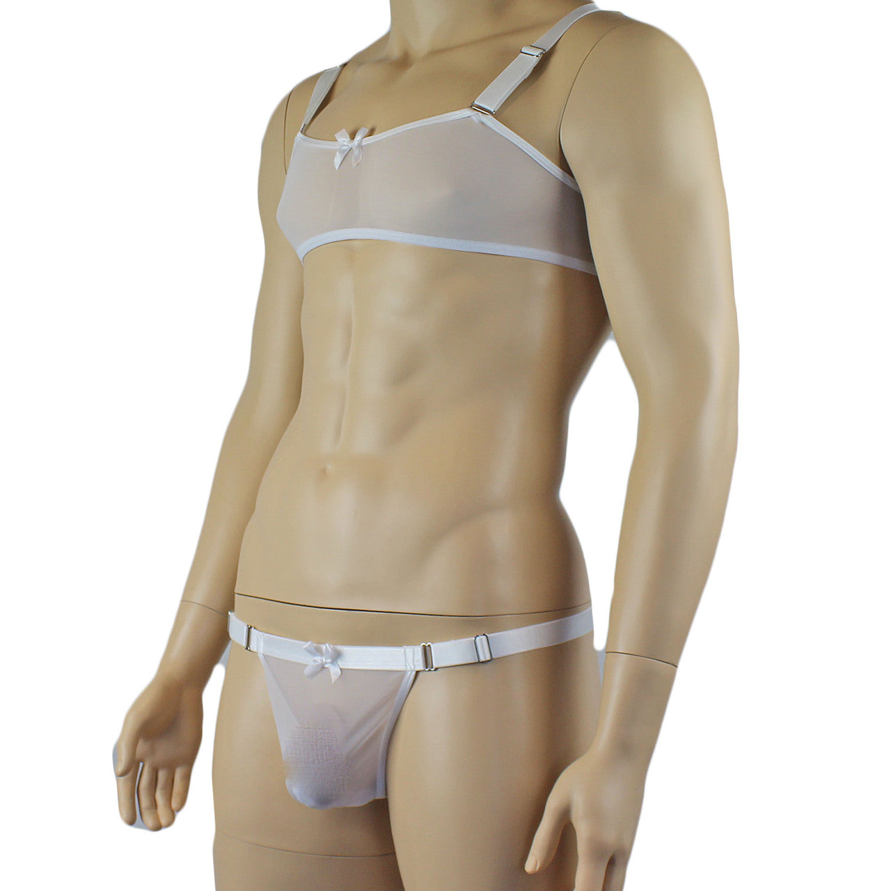 Mens Exotic Sheer Mesh Bra Top & G string (white plus other colours)
