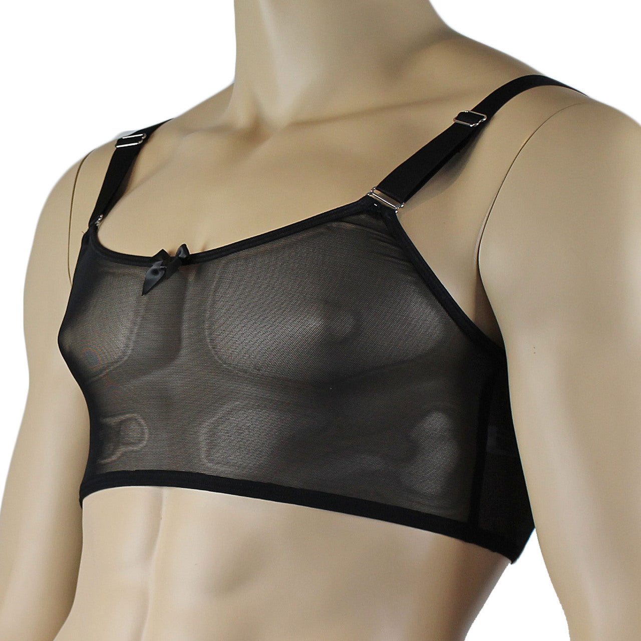 Mens Exotic Sheer Mesh Crop Bra Top Camisole - Sizes up to 3XL (black plus other colours)