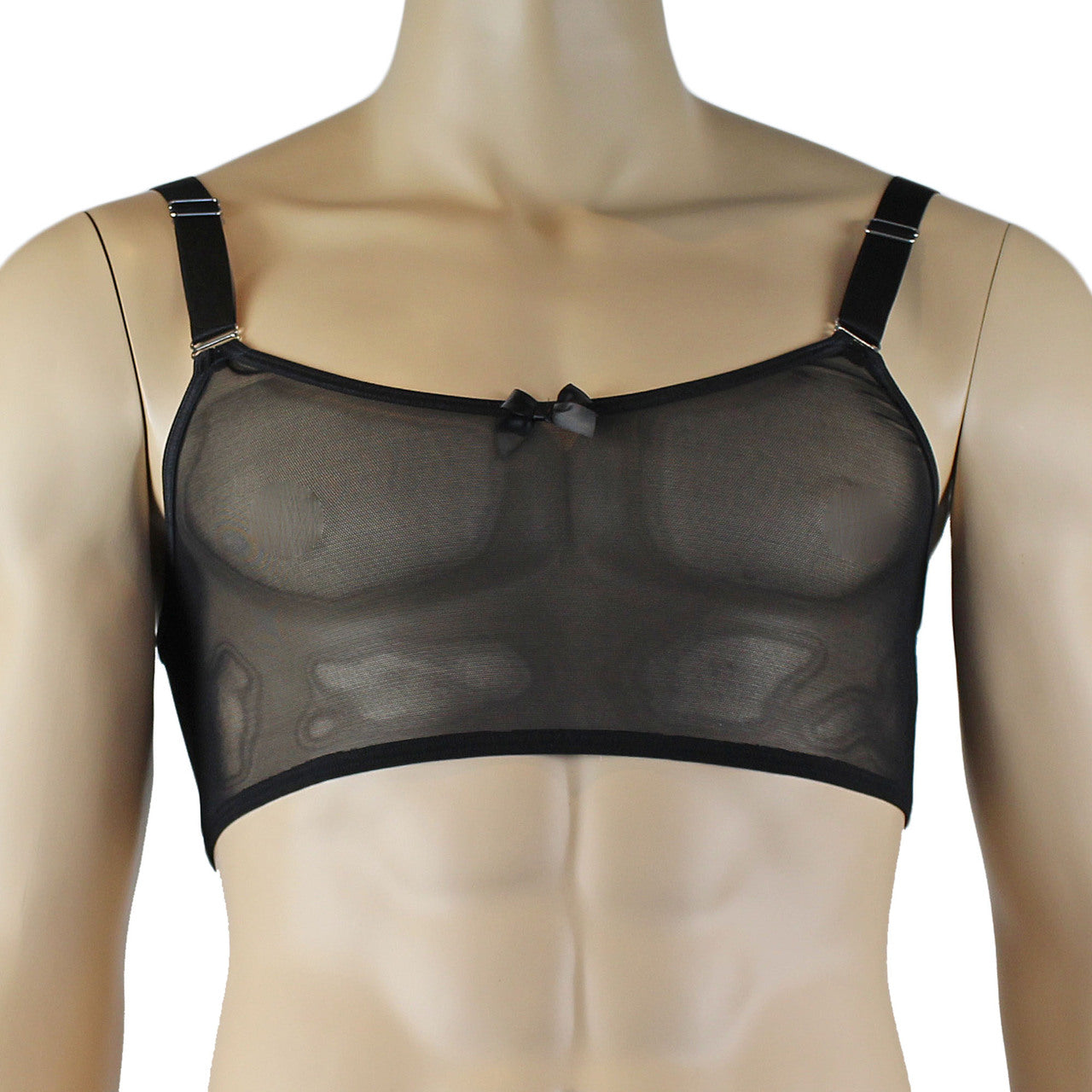 Mens Exotic Sheer Mesh Crop Bra Top Camisole & G string - Sizes up to 3XL (black plus other colours)