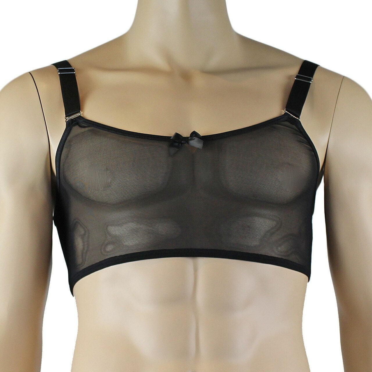 Mens Exotic Sheer Mesh Crop Bra Top Camisole, G string & Garterbelt - Sizes up to 3XL (black plus other colours)