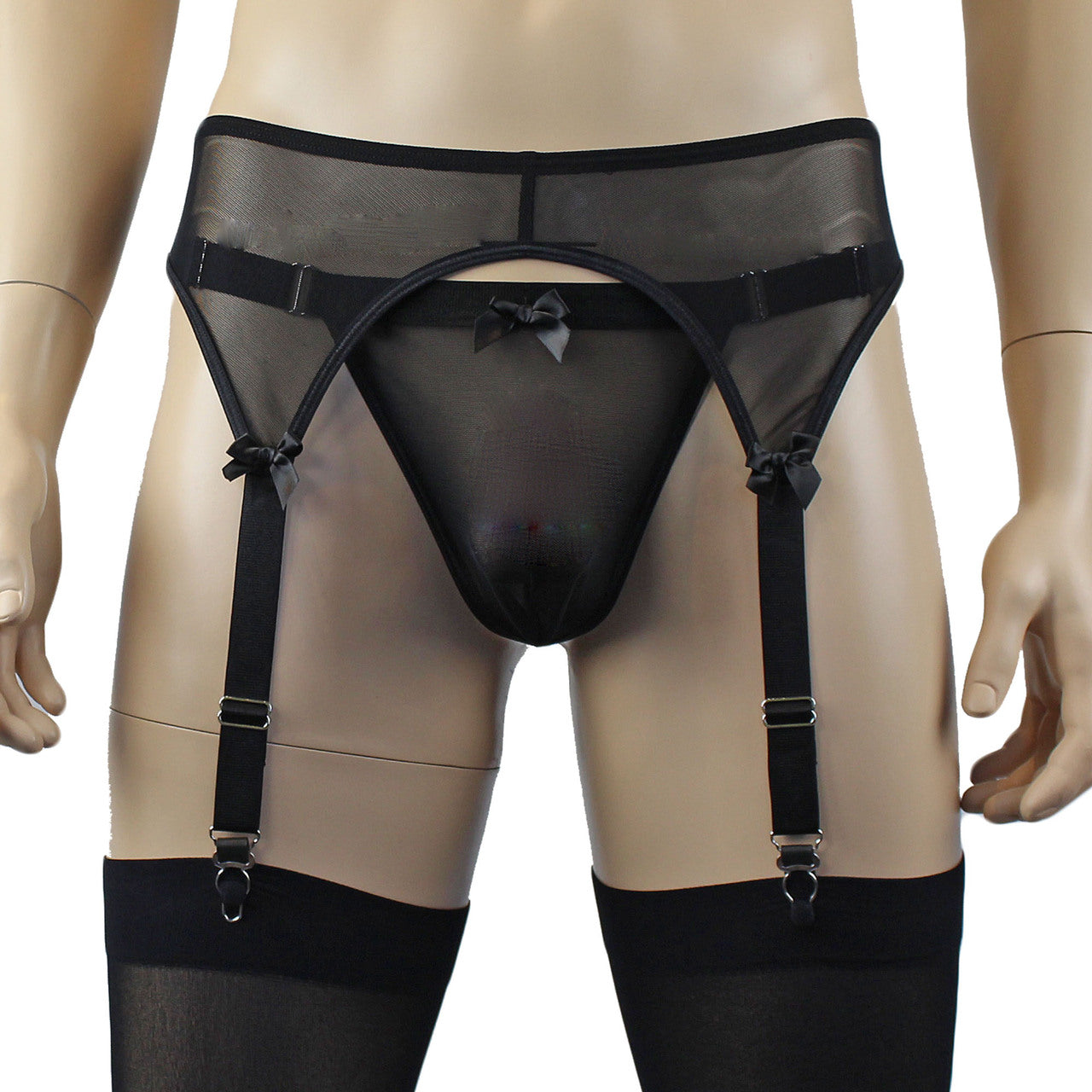 Mens Exotic Sheer Mesh Garterbelt & G string (black plus other colours)