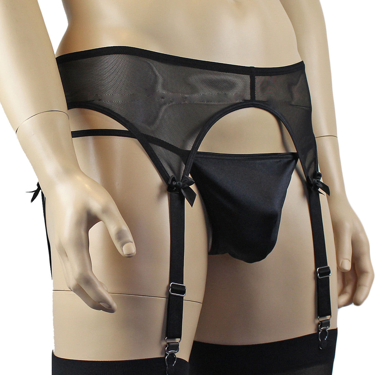 Mens Exotic Sheer Mesh Suspender Garterbelt (black plus other colours)