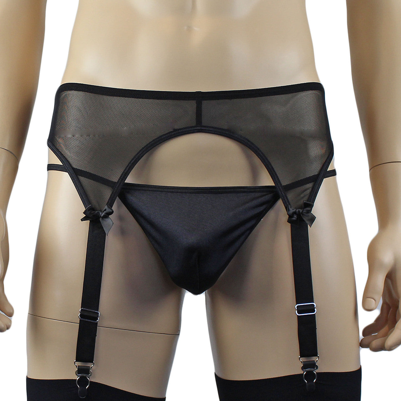 Mens Exotic Sheer Mesh Suspender Garterbelt (black plus other colours)