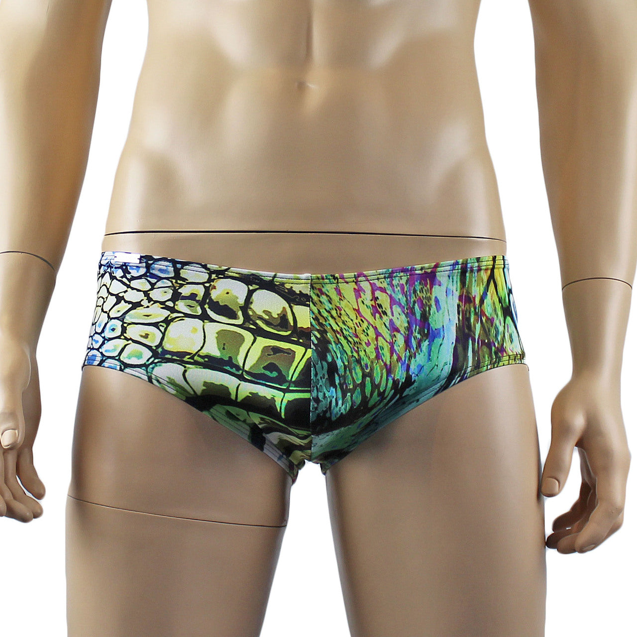 Mens Festival Snake Mini Low Rise Party Shorts Green