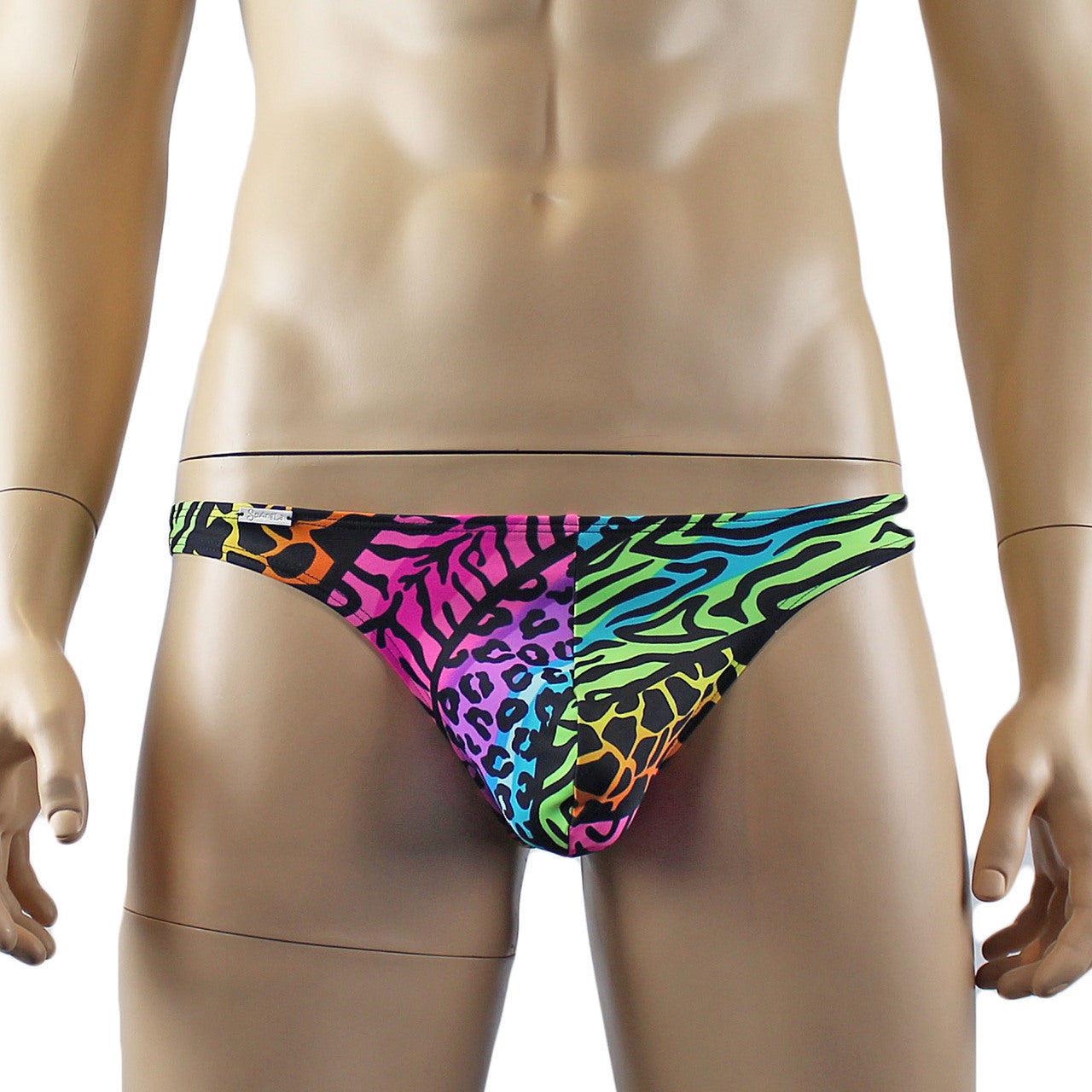 Mens Festival Animal Bra Top and Low Rise Thong Underwear Multi-coloured