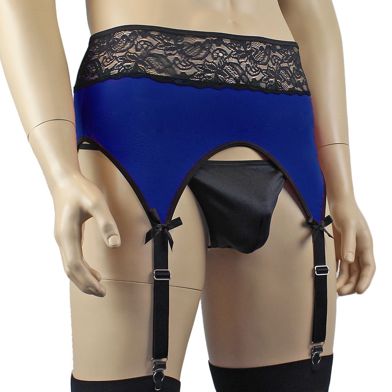 Mens Glamour Lycra & lace High Cut Garterbelt (navy plus other colours)