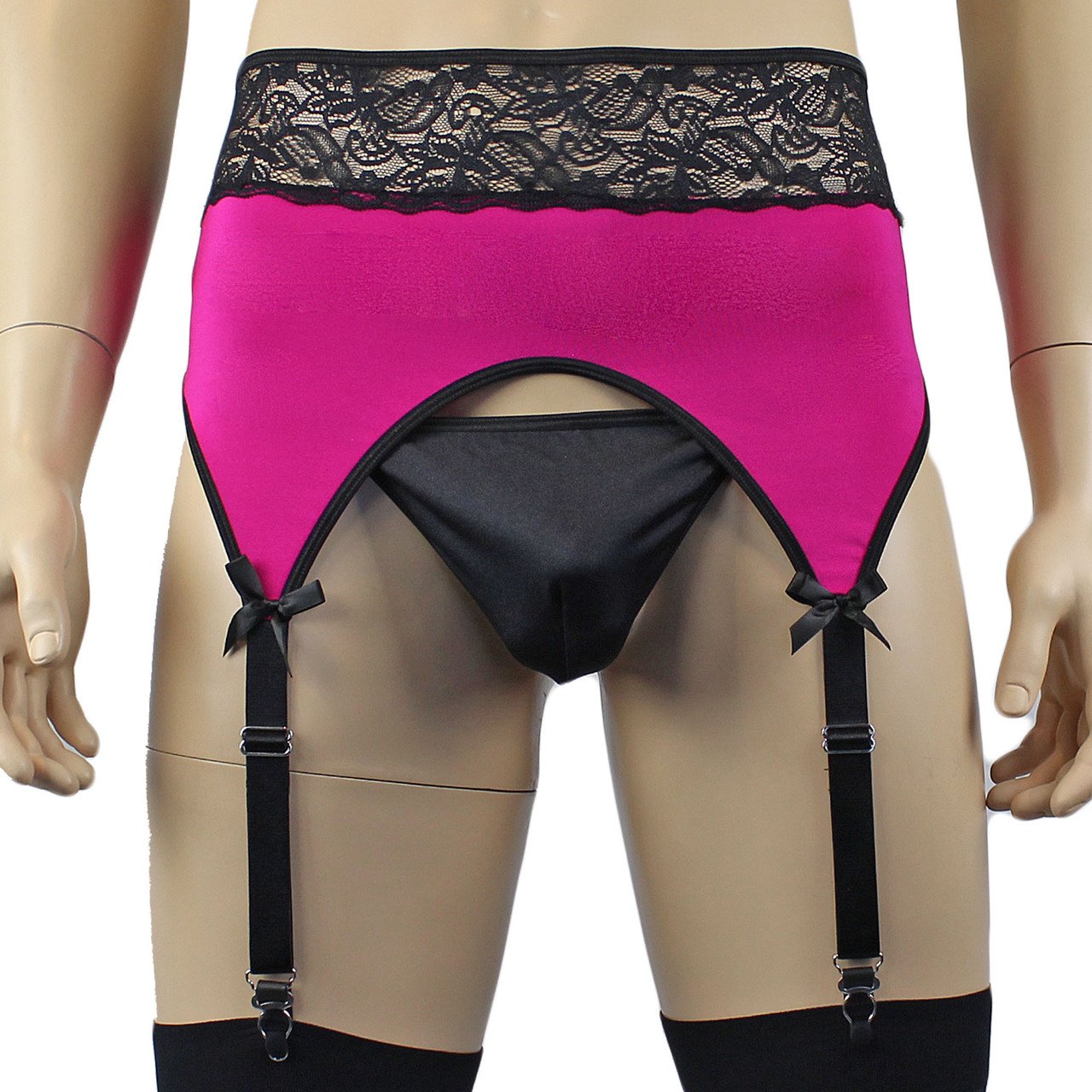 Mens Glamour Lycra & lace High Cut Garterbelt (raspberry plus other colours)