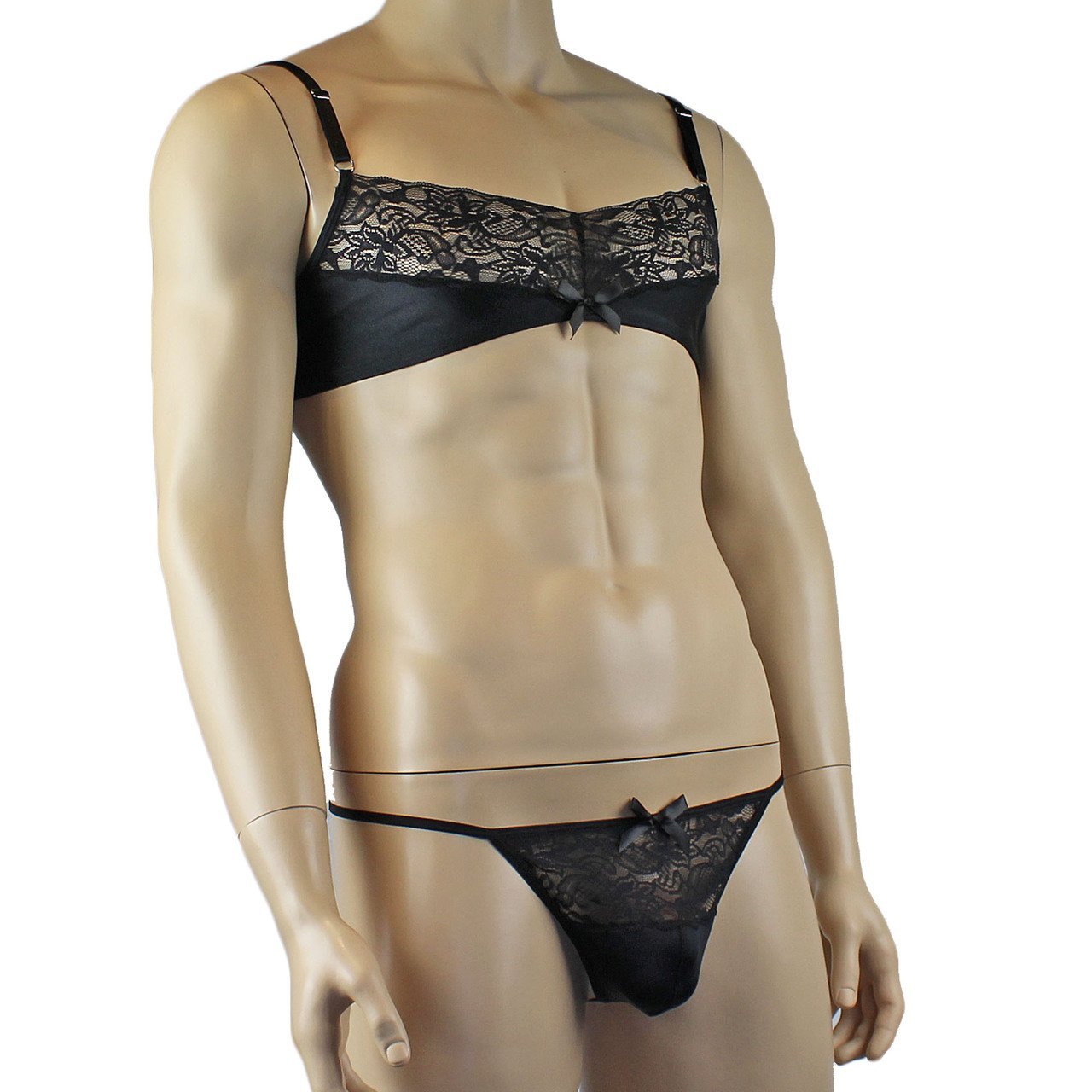 Mens Glamour Bra Top and Pouch G string with Lace Trim (black plus other colours)