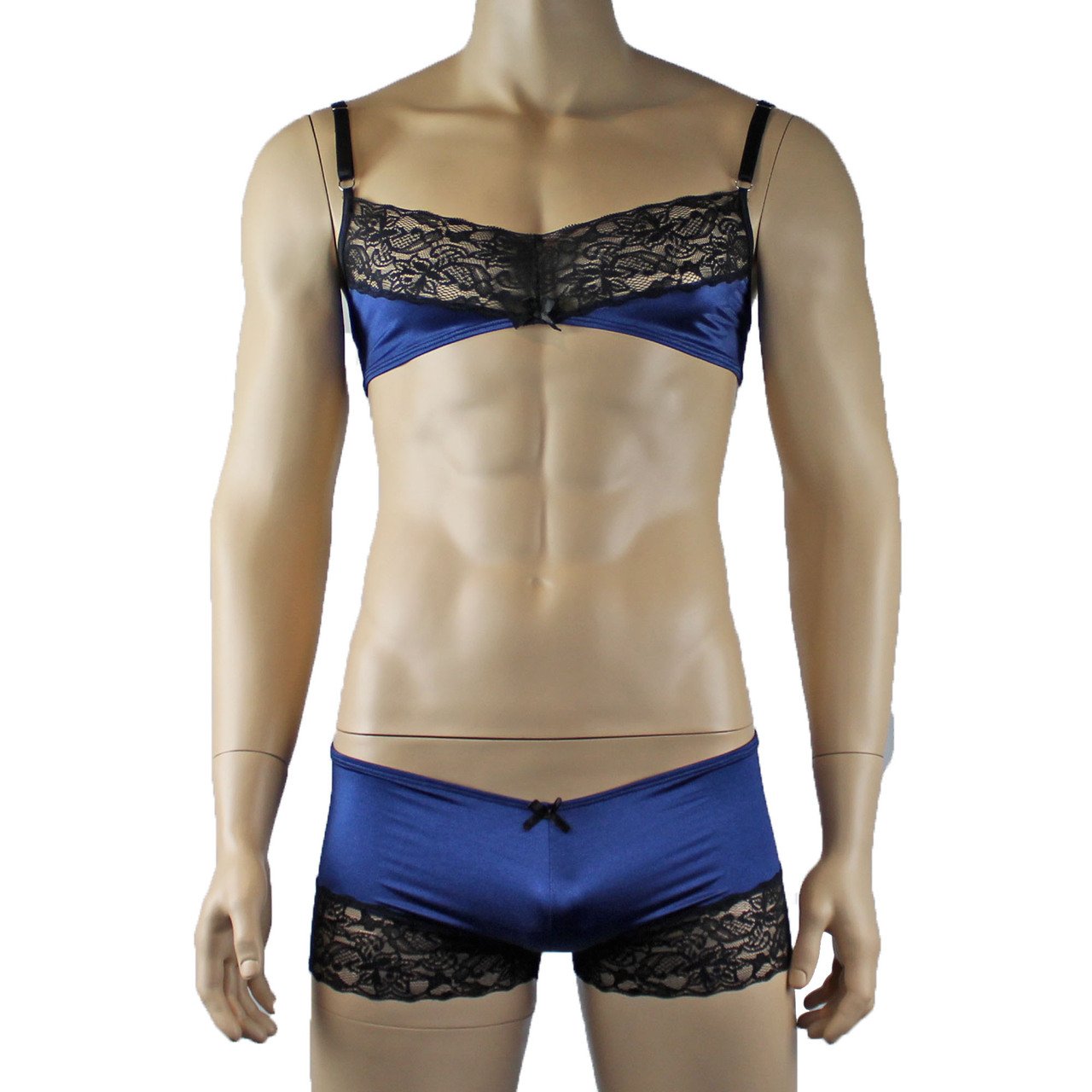 Mens Bra top and Boxer Briefs with Lace Trim (navy & black plus other colours)