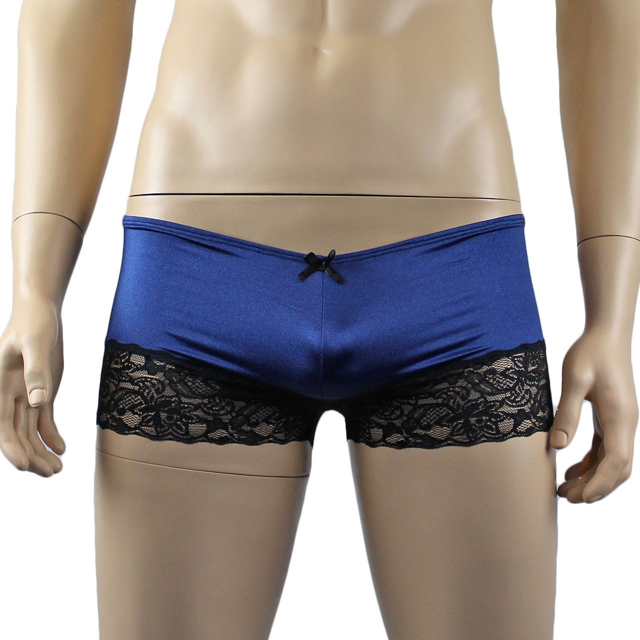 Mens Glamour Lycra & Lace Boxer Brief Shorts (navy & Black plus other colours)