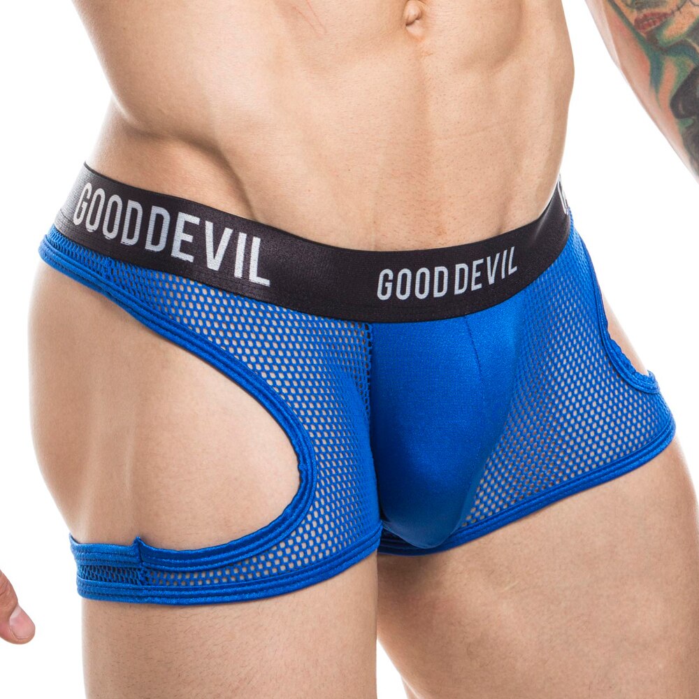 SALE - Mens Good Devil Large Net Thong Shorts Blue