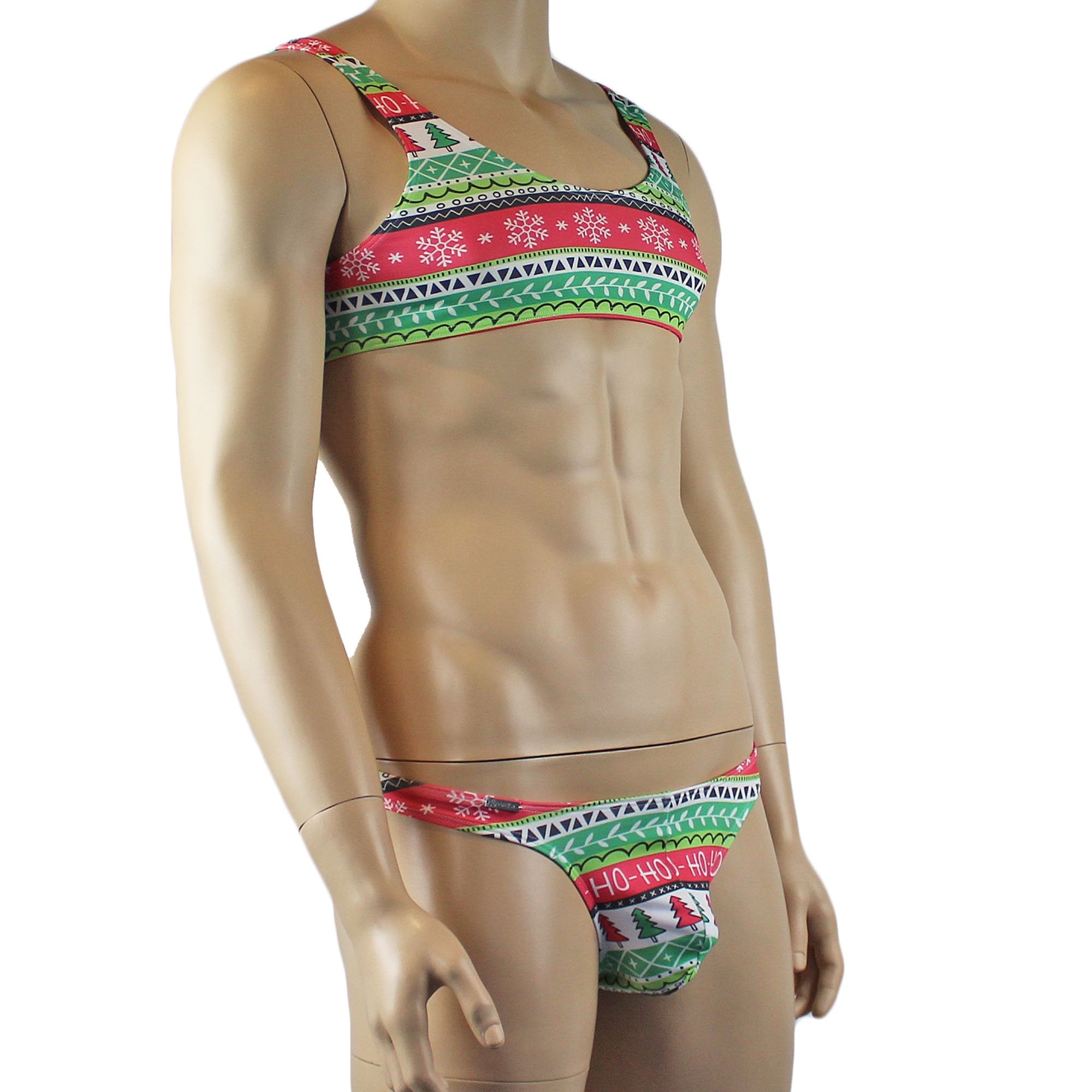 Christmas Gift Wrap Mens Crop Top Bra & G string Thong Xmas Underwear