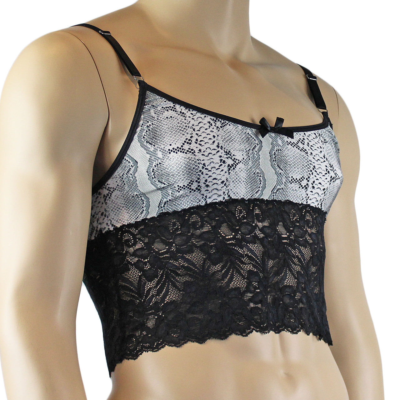 Mens Bra Top Camisole in Grey Snake Print & Black Lace