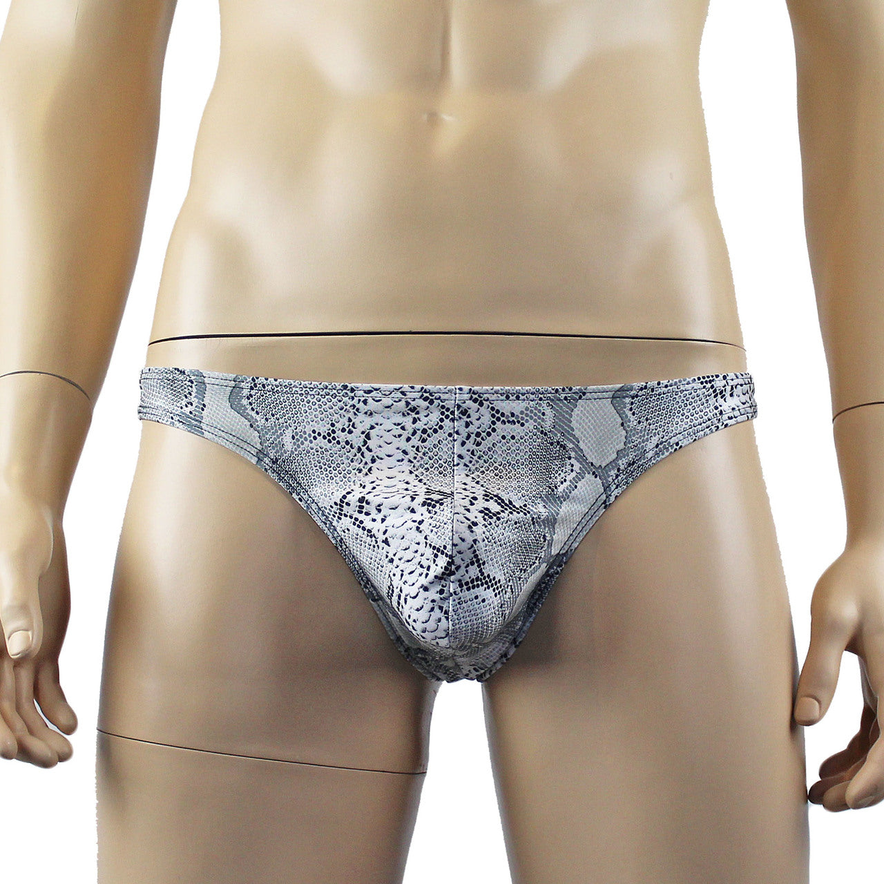 Mens Bra Top Camisole and Thong in Grey Snake Print & Black Lace