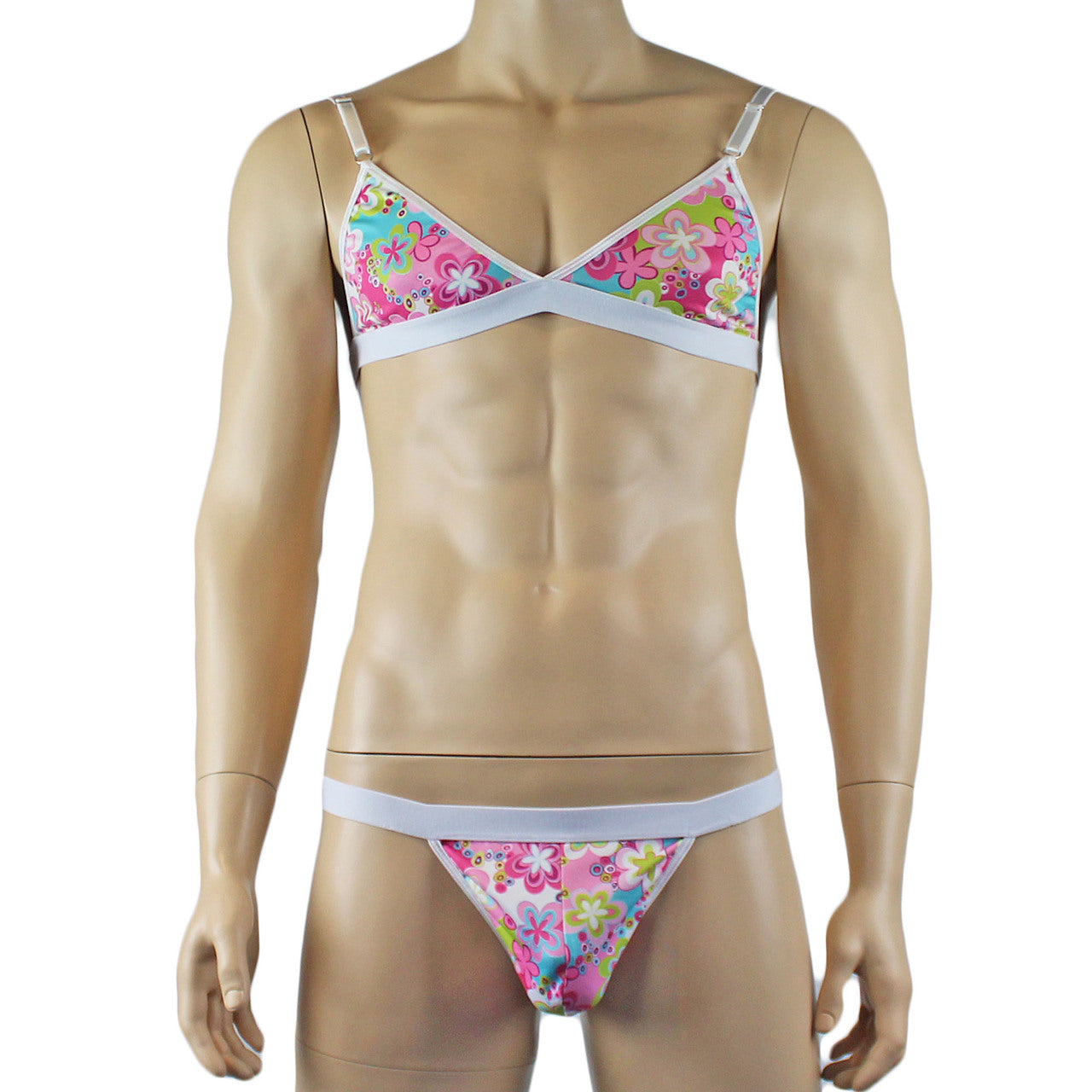 Male Hippie Flower Print Bra Top and Matching G string