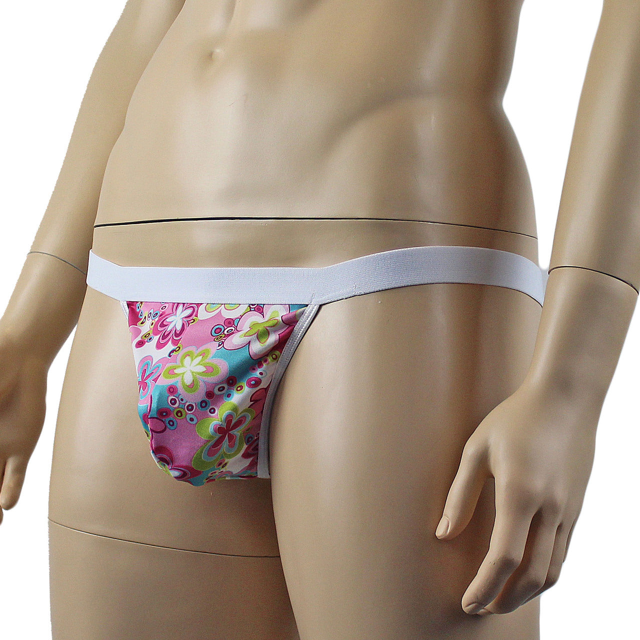 Male Hippie Flower Print Pouch G string with Band