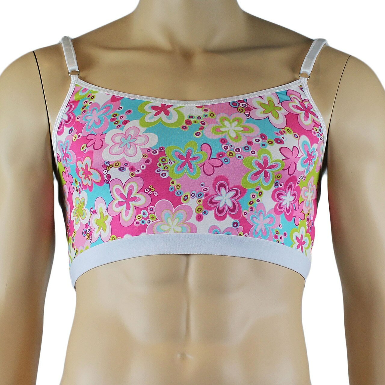 Male Hippie Flower Print Crop Top Camisole and Boxer Briefs