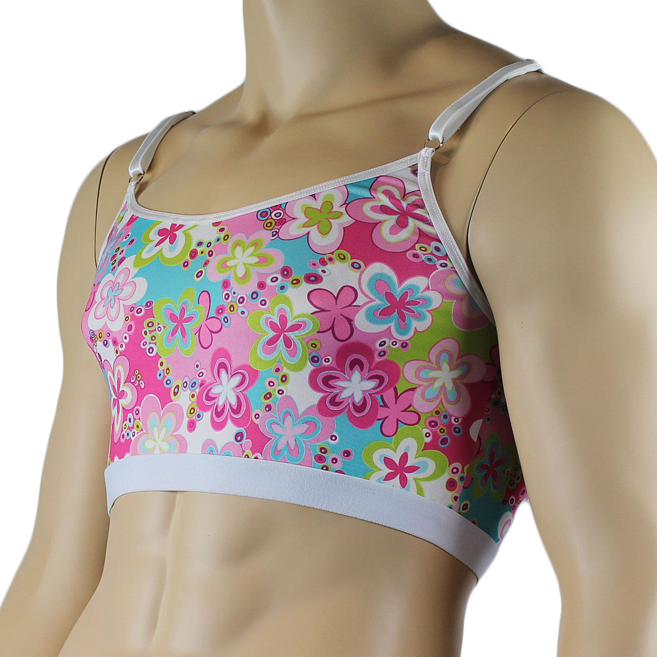 Male Hippie Flower Print Crop Top Camisole with Band