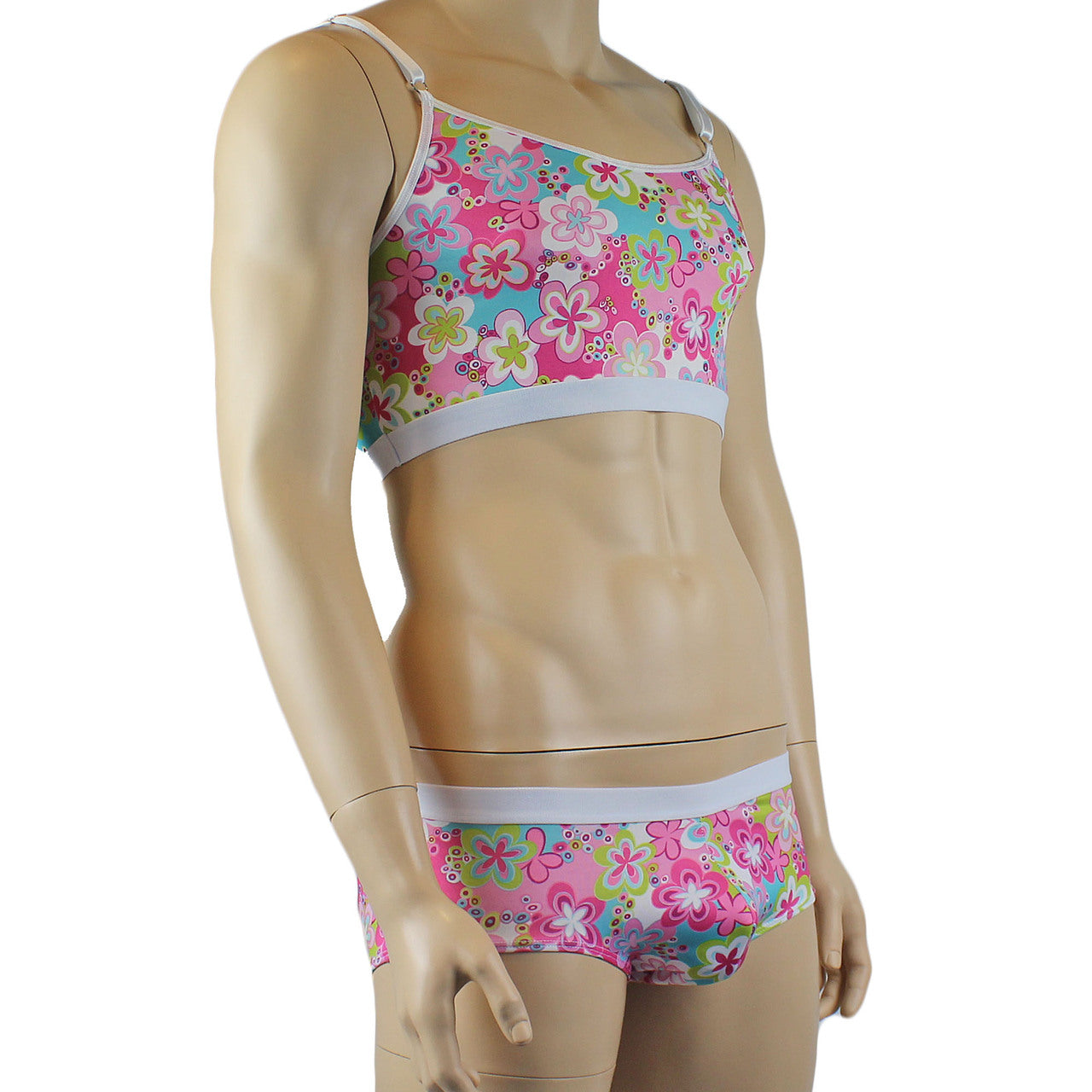 Male Hippie Flower Print Crop Top Camisole and Boxer Briefs