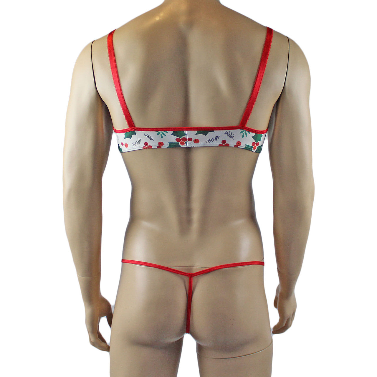 Mens Christmas Holly Bra Top & Pouch G string Xmas Underwear