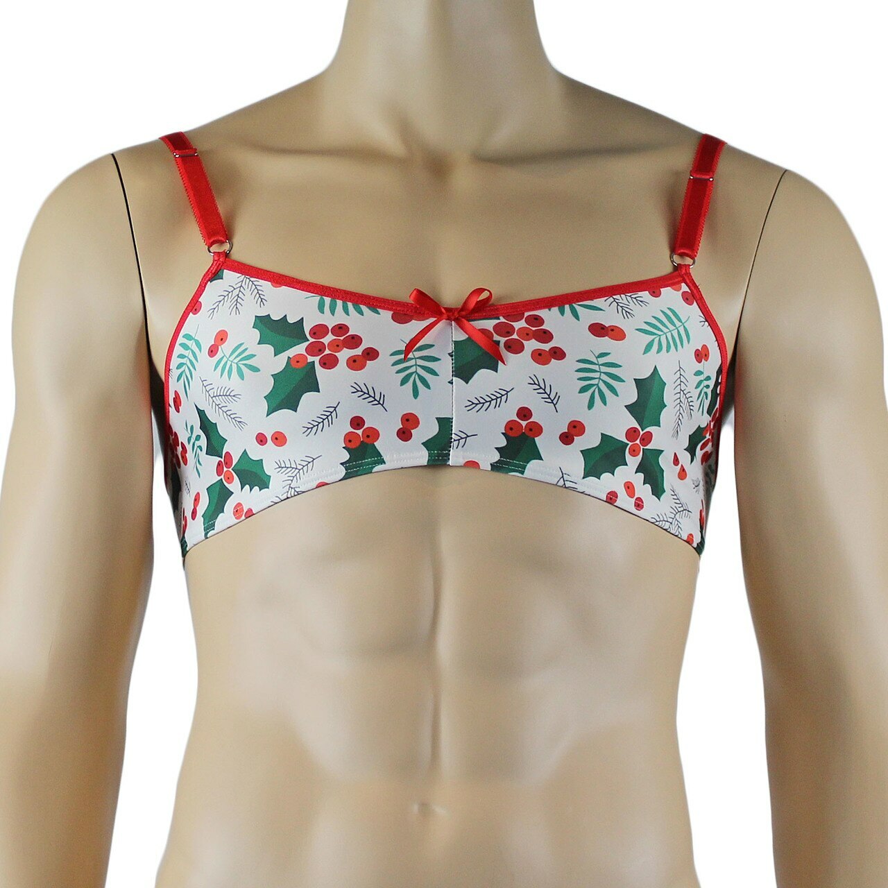 Mens Christmas Holly Bra Top & Pouch G string Xmas Underwear