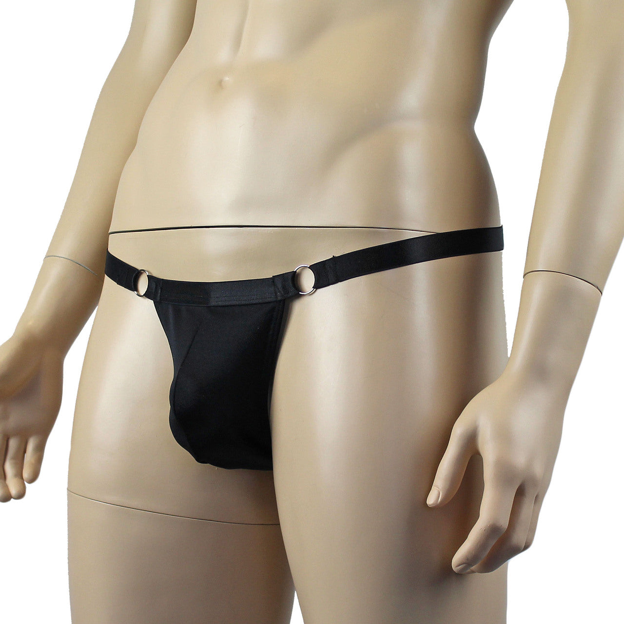 Male Spandex Thong with Ring Sides and Adjustable Strap Black
