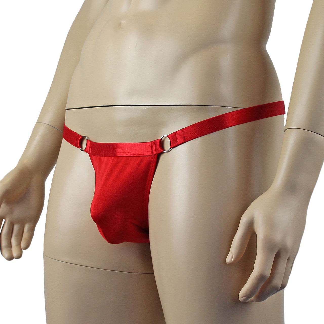 Male Spandex Thong with Ring Sides and Adjustable Strap Red