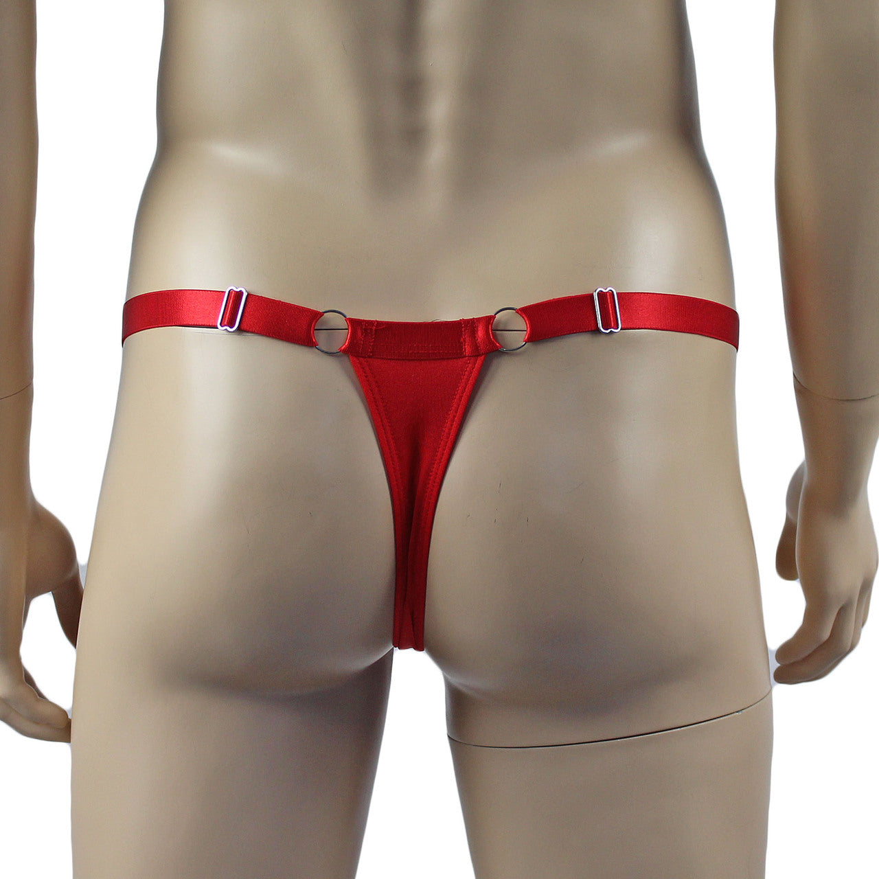 Male Spandex Thong with Ring Sides and Adjustable Strap Red