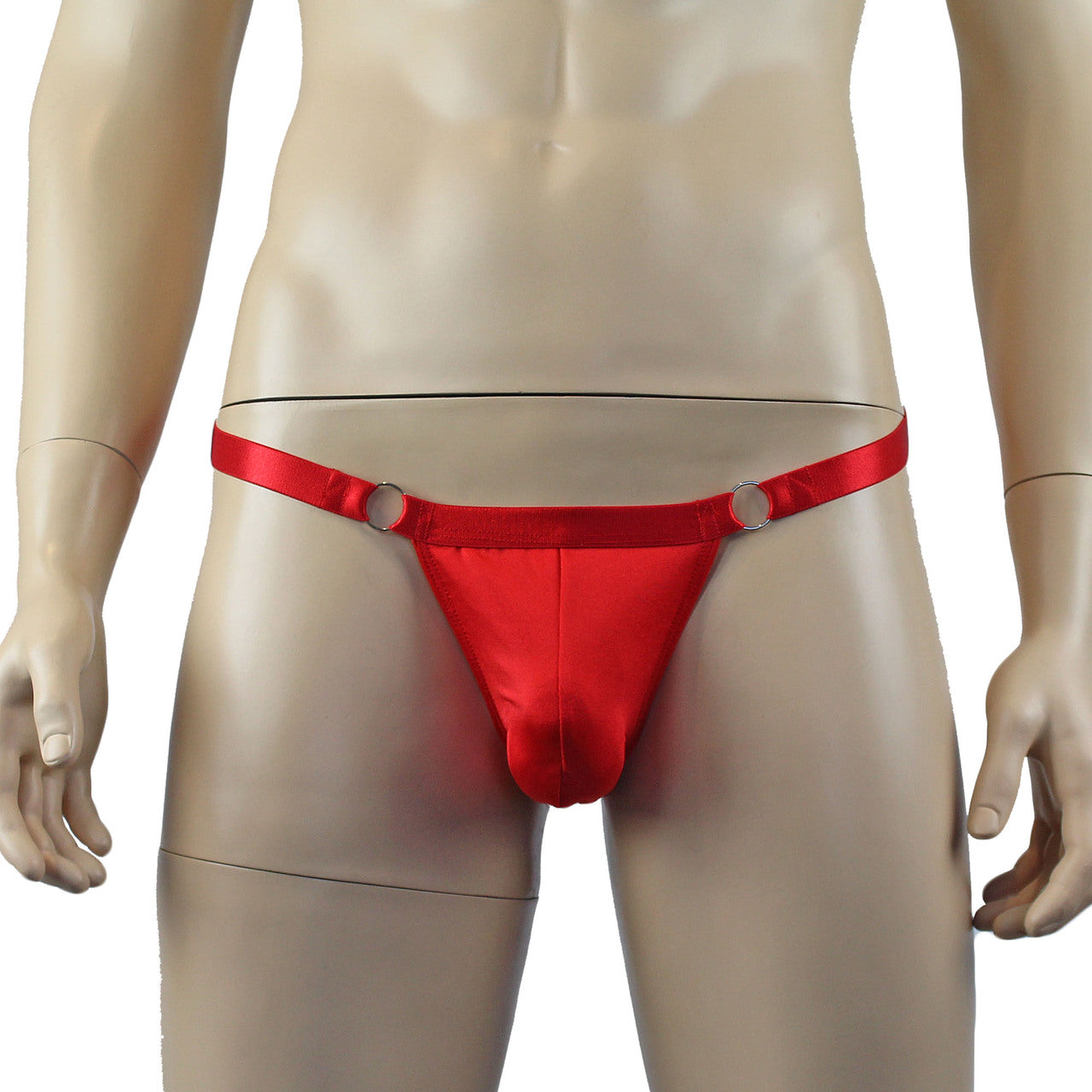 Male Spandex Thong with Ring Sides and Adjustable Strap Red